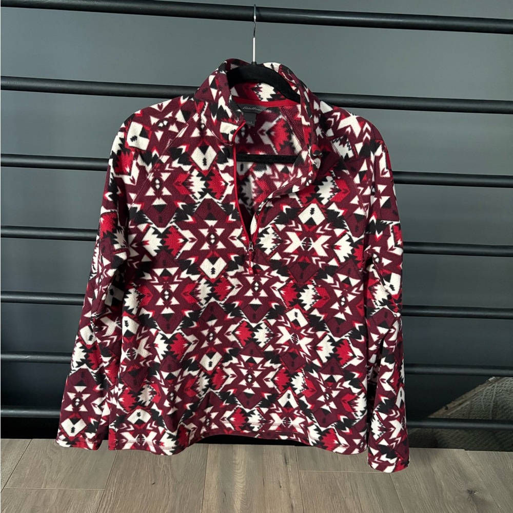 Eddie Bauer Red and White Patterned Sweater